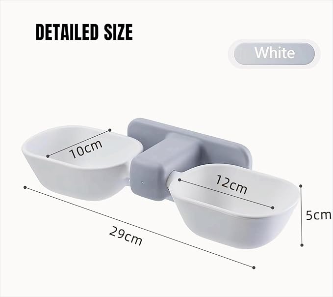 Dog Proof Cat Bowls, Wall Mounted Cat Food and Water Double Bowls Set, Elevated Pet Dish Feeding Station, White