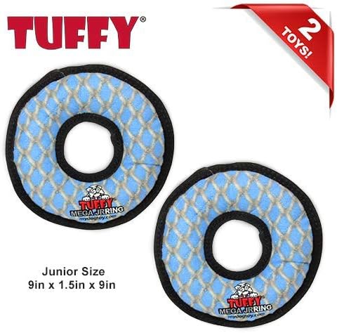 TUFFY - World's Tuffest Soft Dog Toy - MEGA -Multiple Layers. Made Durable, Strong & Tough. Interactive Play (Tug, Toss & Fetch). Machine Washable & Floats (Ring Chain Link, Jr 2 Pack)