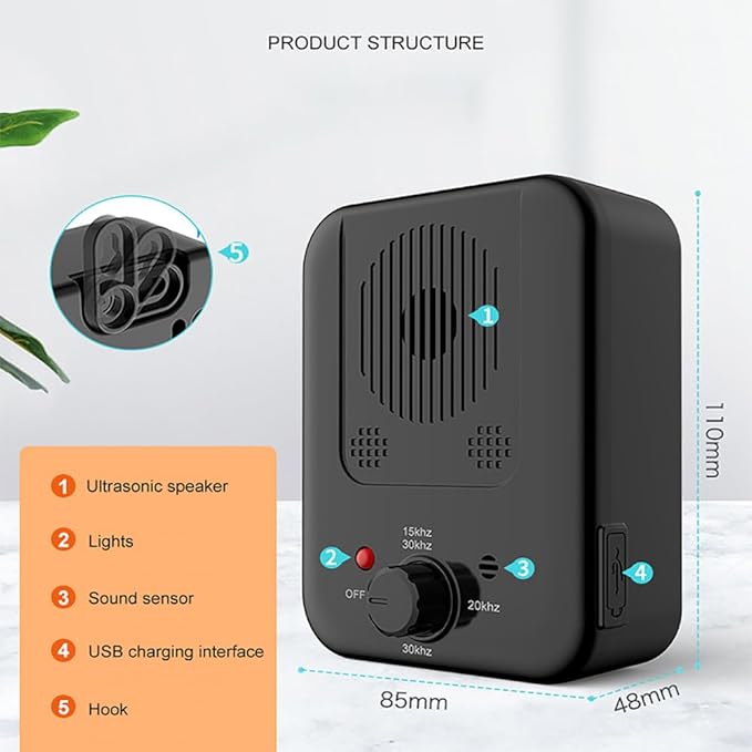 Ultrasonic Dog Bark Deterrent Devices-Anti Barking Device with Auto Sound Sensor, 3 Adjustable Sensitivity&IPX4 Waterproof,USB Rechargeable for Small/Medium/Large Dogs (15-30kHz)