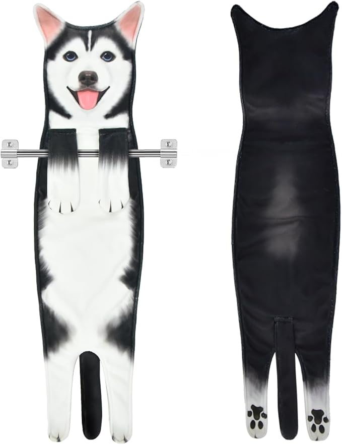 Husky Funny Hand Towels for Bathroom Kitchen Decor, Decorative Hanging Washcloths, Puppy Face Towels, Super Absorbent Soft Housewarming Gifts for Dog Lovers/Dog Mom