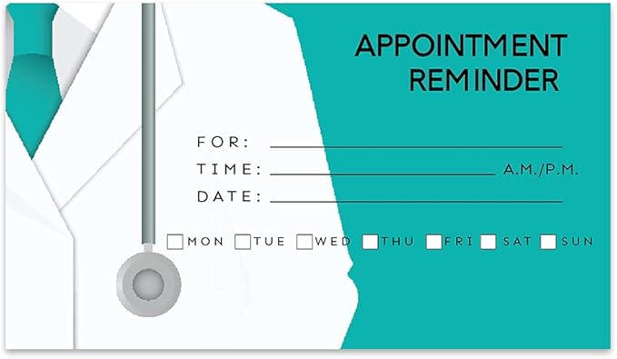 Andaz Press Medical Appointment Business Cards for Medical Office, Client Reminder, Patient, Healthcare Office, Clinic, Surgeon, Pediatrics, Therapy, Doctors Office, Bulk 100 Cards, 2 x 3.5-Inch