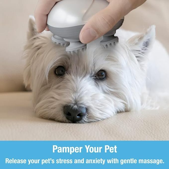 Tilcare Handheld Pet Massager for Dogs and Cats Electric Cat and Dog Massage Tool - Head and Back Scratcher for Relieving Tension, Tight Muscles and Stiffness with Four Rotating Massage Heads