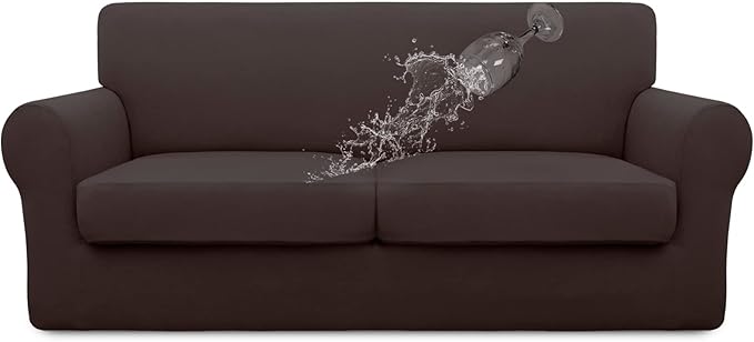 Easy-Going 100% Dual Waterproof 3 Pieces Oversized Loveseat Cover Stretch Soft Couch Cover for Dogs, Sofa Slipcover for 2 Separate Cushion Couch Leakproof Furniture Protector for Kids, Pets Chocolate