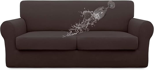 Easy-Going 100% Dual Waterproof 3 Pieces Oversized Loveseat Cover Stretch Soft Couch Cover for Dogs, Sofa Slipcover for 2 Separate Cushion Couch Leakproof Furniture Protector for Kids, Pets Chocolate