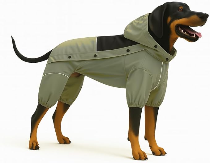 LOVELONGLONG Waterproof Dog Raincoat with Removable Hood – Outdoor Full Body Dog Jacket, Windproof Snowproof Shell Suit – All Season Pet Rain Gear Sage Green XXL