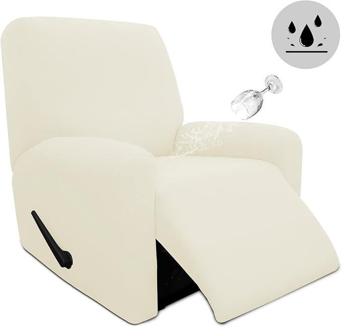 Easy-Going 4 Pieces 100% Dual Waterproof Recliner Cover Stretch Soft Couch Cover for Dogs, Sofa Slipcover for Recliner Couch Leakproof Furniture Protector for Kids, Pets Ivory