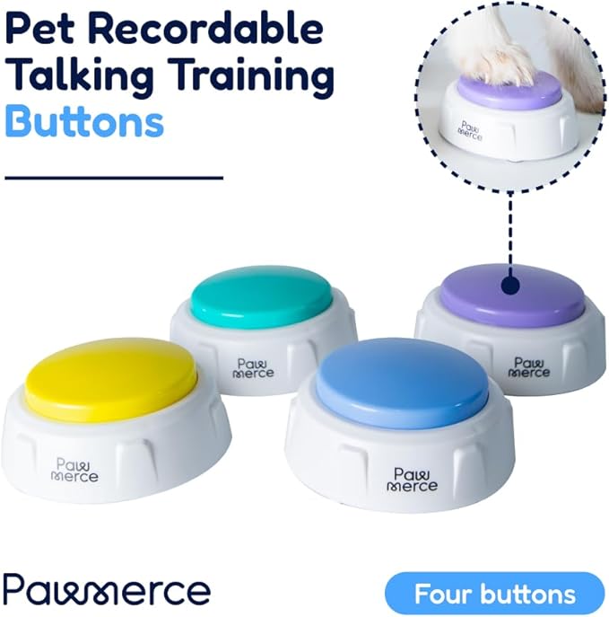 Dogs Voice Recording Command Button,4PC's Colorful 30 Second Training Buzzer Communication, Funny Gift for Pet Training