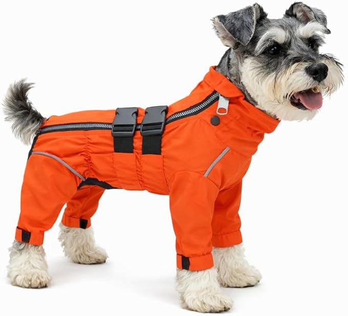 Lovelonglong Waterproof Dog Raincoat – 4-Leg Full Body Dog Rain Suit with Reflective Strips & Leash Opening, Outdoor Dog Jacket for Rainy Weather