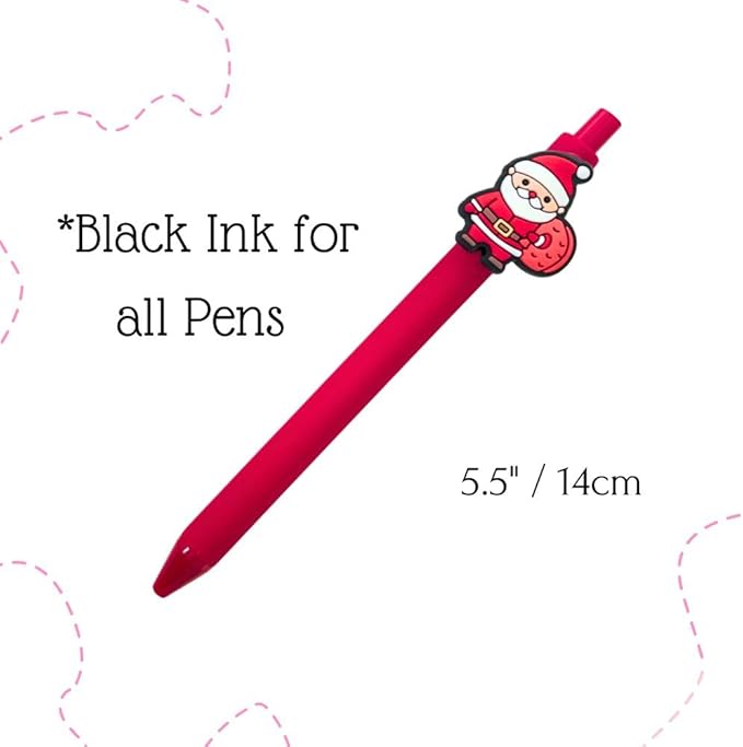 10PC Christmas Charm Pens Cute Fun Silicone Rubber Santa Snowman Reindeer Gingerbread Elf Novelty Pen Desk Accessories Holiday Decorations Xmas Exchange Gift Party Treats Bulk Gifts For Coworkers