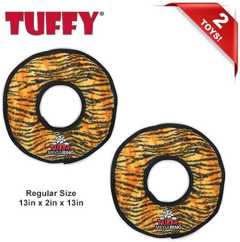 TUFFY - World's Tuffest Soft Dog Toy - MEGA -Multiple Layers. Made Durable, Strong & Tough. Interactive Play (Tug, Toss & Fetch). Machine Washable & Floats (Ring Tiger, Large 2 Pack)