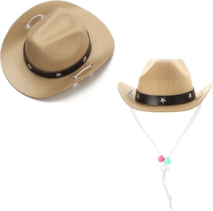 Dog Cowboy Hat and Bandana Scarf Dog Cat Sombrero Puppy Hat Dog Cat Costume Cosplay Cap Puppy Pet Dog Cat Holiday Pet Party Decoration (Khaki)