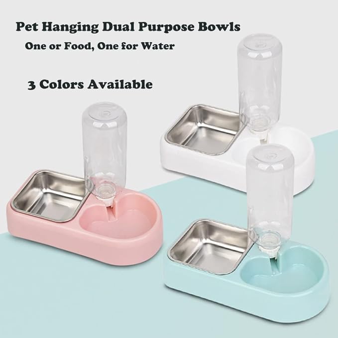 Crate Dog Cat Bowls, Dog Water and Food Bowl Set with Detachable Stainless Steel Bowl and Automatic Water Dispenser Bottle, Hanging Pet Cage Kennel Food Water Feeder Bowls for Puppy Cat Rabbite