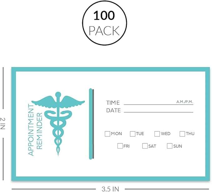 Andaz Press Healthcare Appointment Business Cards for Medical Office, Client Reminder, Healthcare Office, Clinic, Surgeon, Pediatrics, Therapy, Doctors Office, Patient, Bulk 100 Cards, 2 x 3.5-Inch