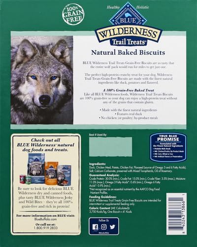 Blue Buffalo Wilderness Trail Treats High Protein Grain Free Dog Biscuits Crunchy Dog Treats, Duck Recipe, 36-oz Box (Pack of 3)
