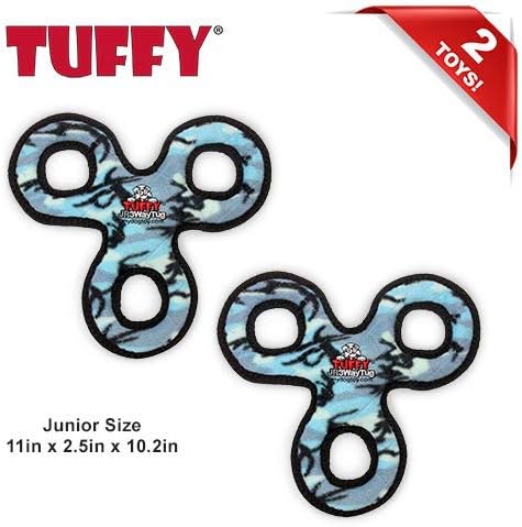 TUFFY - World's Tuffest Soft Dog Toy - Junior 3 Way Tug - Squeakers - Multiple Layers. Made Durable, Strong & Tough. Interactive Play (Tug,Toss & Fetch). Machine Washable & Floats (Blue 2 Pack)