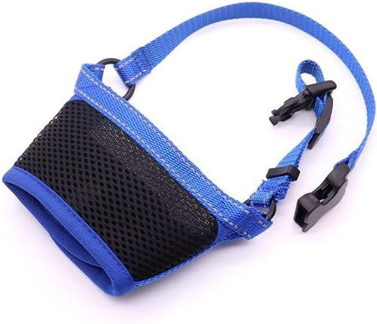 New Dog Muzzle for Small Dogs, to Prevent Biting, Soft Material with Reflective & Adjustable Strap, Breathable Mouth Guard for Biting Chewing Grooming, Allow Panting Drinking (Blue, S Size)