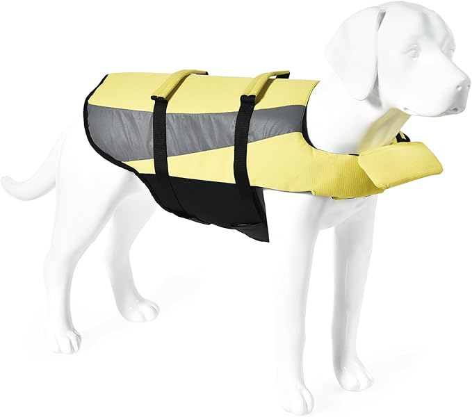 Amazon Basics Dog Adjustable Life Jacket with Reflective Stripes, Yellow, Large