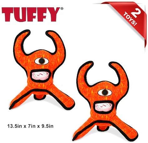 TUFFY® - World's Tuffest Soft Dog Toy - Alien - Multiple Layers. Made Durable, Strong & Tough. Interactive Play (Tug, Toss & Fetch). Machine Washable & Floats. (Red, Large 2 Pack)