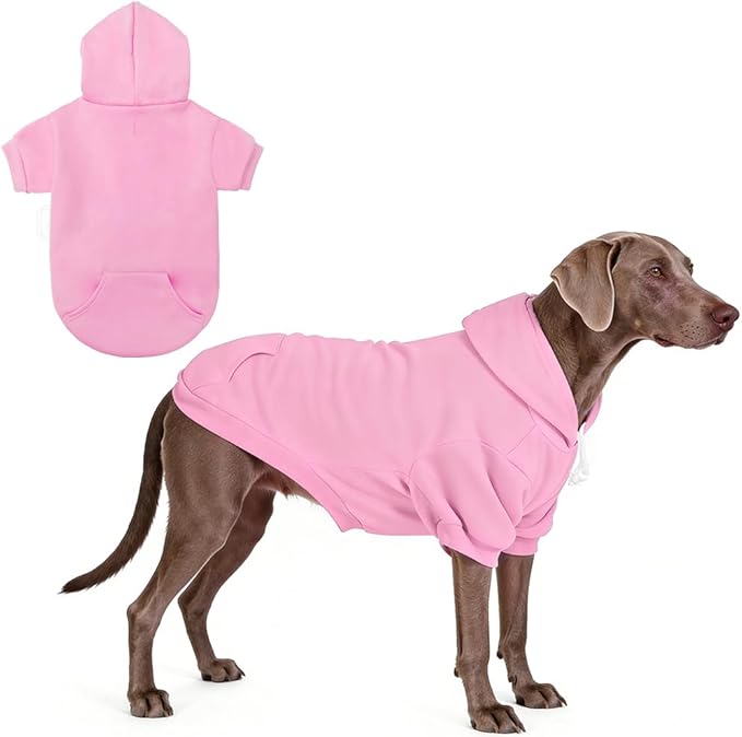KOOLTAIL Dog Hoodie for Large Medium Small Dogs, Soft and Warm Pet Sweater with Leash Hole and Pocket Boy Girl, Puppy Fall Winter Jacket Clothes, French Pitbull Cold Weather Coat Sweatshirt, Pink XL