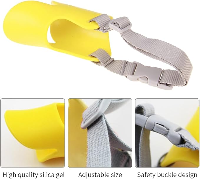 Dog Muzzle,Anti Bite Duck Mouth Shape Dog Mouth Covers,Soft Duck Silicone MouthCover with Adjustable Strap,Small Medium Dogs Muzzle Mask to Prevent Barking,Biting,Chewing(Yellow,S:9cm/3.54inch)
