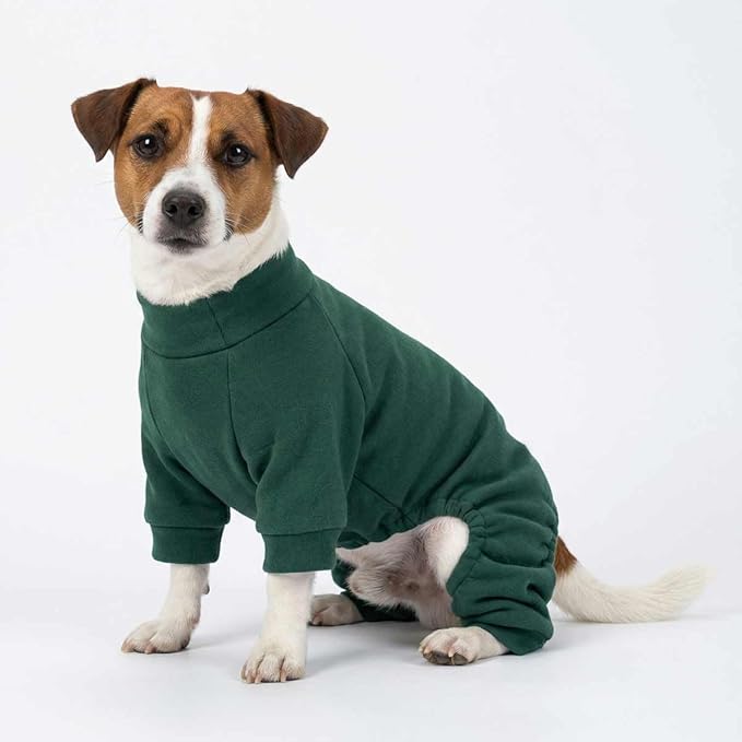 Fitwarm 2 Pack Lightweight Fleece Dog Pajamas, Warm Winter Clothes for Small Dogs Boy Girl, Cozy Pet Onesie with Feet, Yellow Green, Dark Green, Medium