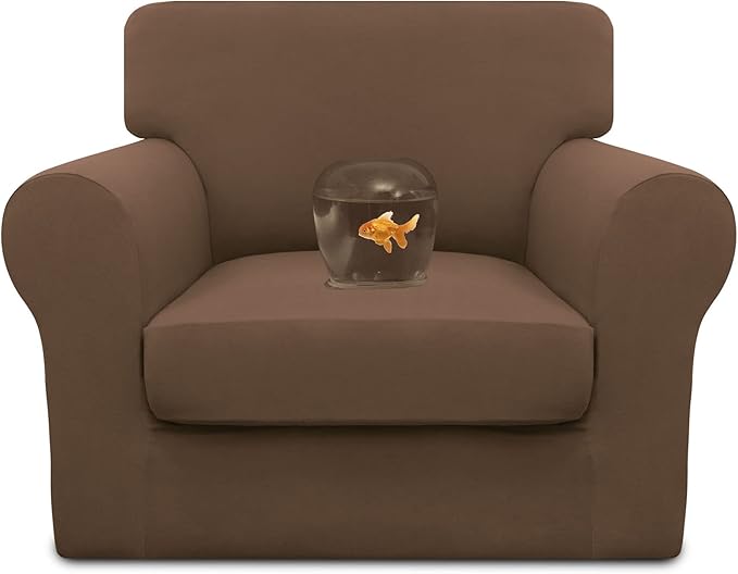 Easy-Going 100% Dual Waterproof 2 Pieces Chair Cover Stretch Soft Couch Cover for Dogs, Sofa Slipcover for 1 Separate Cushion Couch Leakproof Furniture Protector for Kids, Pets Brown
