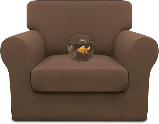 Easy-Going 100% Dual Waterproof 2 Pieces Chair Cover Stretch Soft Couch Cover for Dogs, Sofa Slipcover for 1 Separate Cushion Couch Leakproof Furniture Protector for Kids, Pets Brown