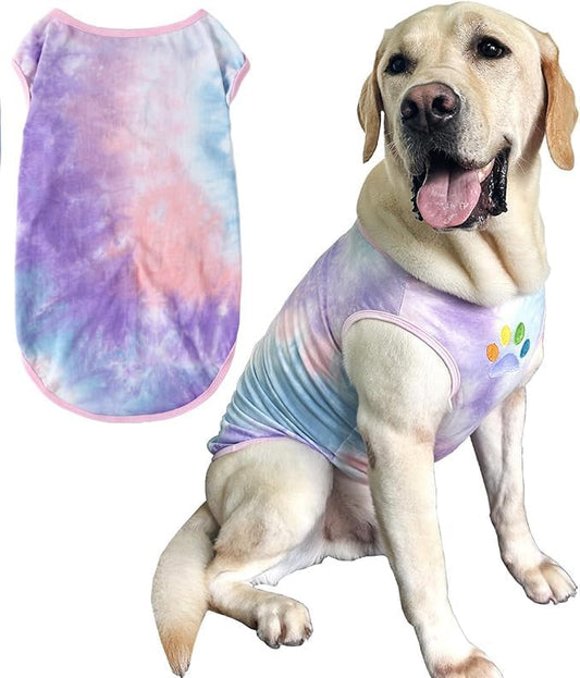 Dog Vest Summer Shirt Tie Dye Clothes Cool Breathable Cotton T-Shirt Large Dogs Boys Girls Shirt L