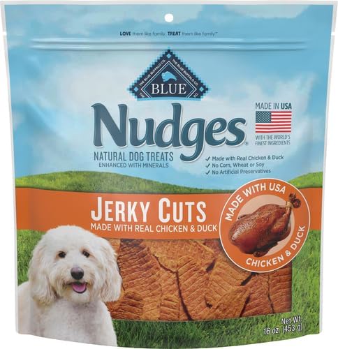 Blue Buffalo Nudges Jerky Cuts Dog Treats, Made in the USA with Natural Ingredients, Chicken & Duck, 16-oz Bag (Pack of 4)