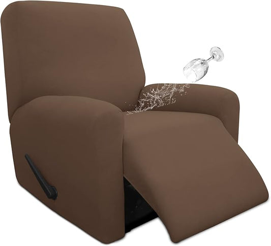 Easy-Going 4 Pieces 100% Dual Waterproof Recliner Cover Stretch Soft Couch Cover for Dogs, Sofa Slipcover for Recliner Couch Leakproof Furniture Protector for Kids, Pets Brown