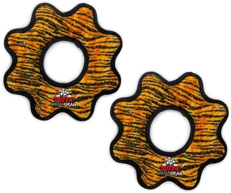 TUFFY - World's Tuffest Soft Dog Toy - MEGA -Multiple Layers. Made Durable, Strong & Tough. Interactive Play (Tug, Toss & Fetch). Machine Washable & Floats (Gear Ring Tiger, Large 2 Pack)