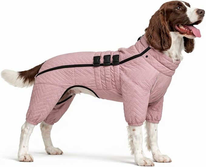 Warm Dog Coat Double Layers Dog Vest, 4 Legs Covered Windproof Waterproof Reflective Warm Dog Vest Outdoor Skating Dog Costume for Small Medium Large Dogs Lotus Pink XL