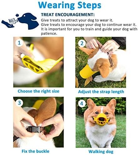 LUCKYPAW Dog Muzzle, Soft Duck Silicone Mouth Cover with Adjustable Strap for Small Medium Dogs, Best to Prevent Barking, Biting, and Chewing(Yellow,S)