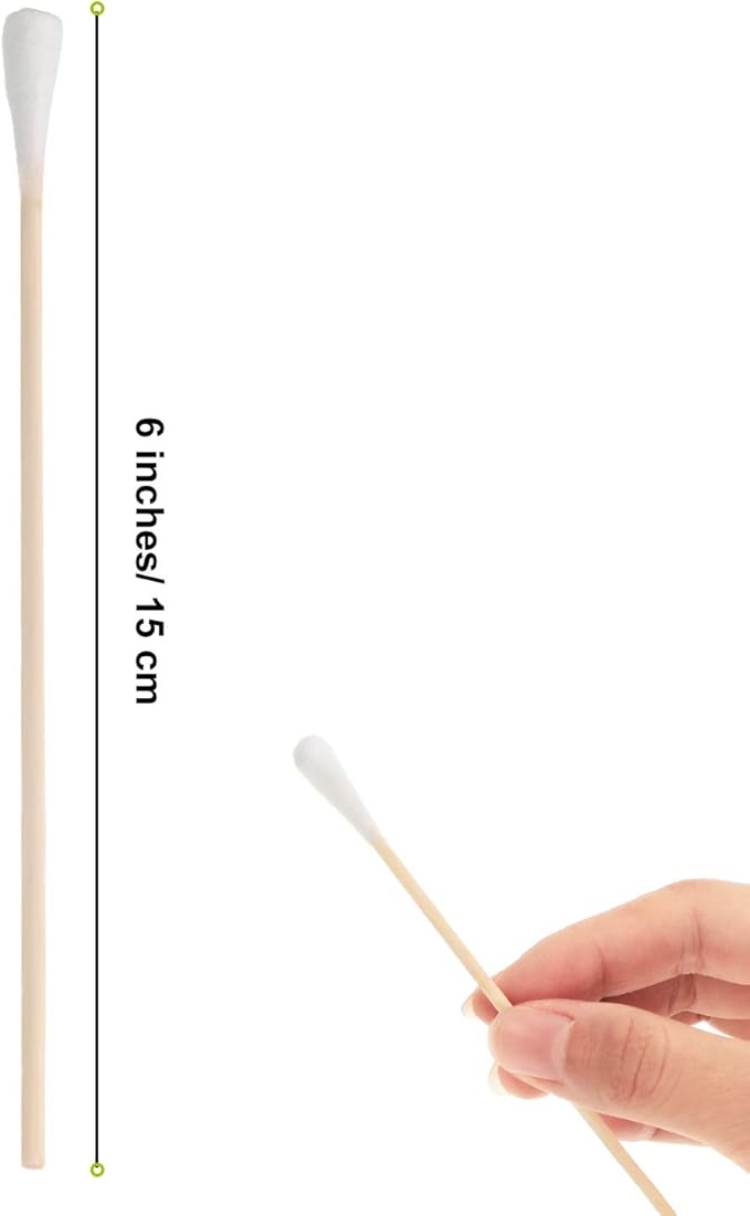 BBTO 200 Pieces 6 Inches Buds for Dog Long Ear Swab with Wooden Handle for Pet