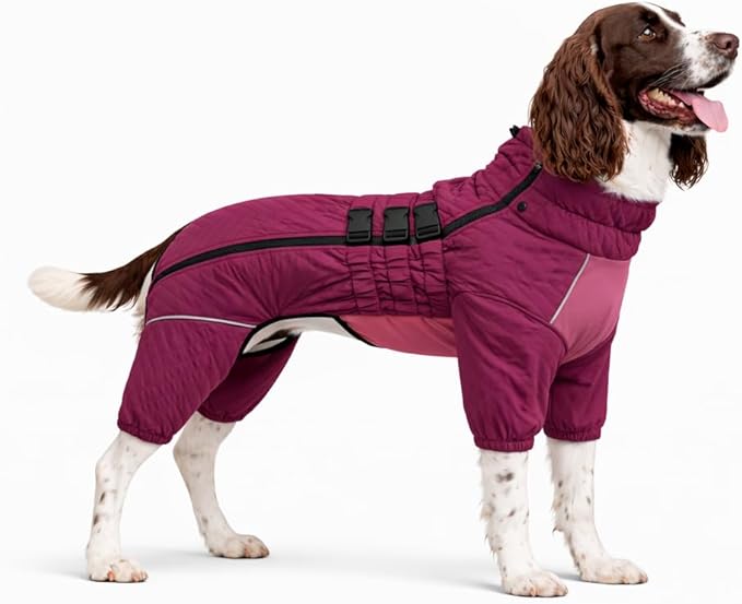 Warm Dog Coat Double Layers Dog Vest, 4 Legs Covered Windproof Waterproof Reflective, Purple L, S-XL