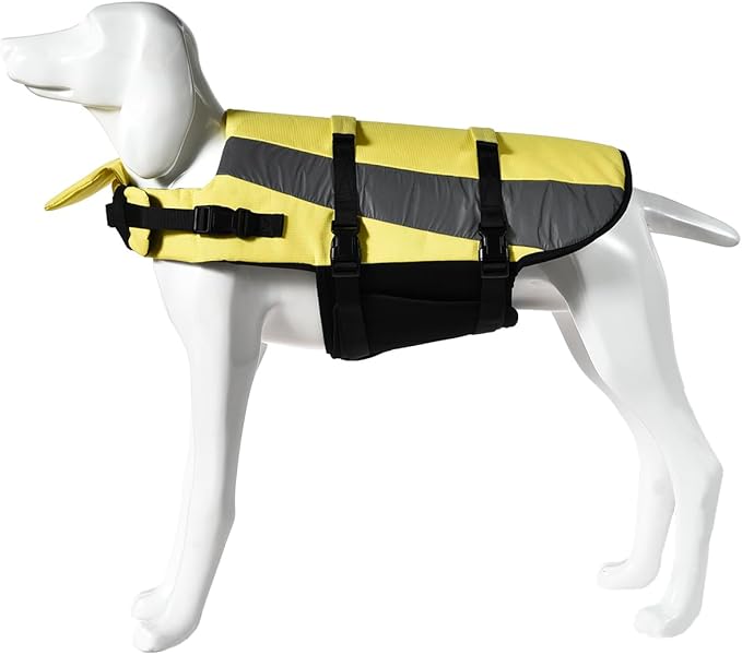 Amazon Basics Dog Adjustable Life Jacket with Reflective Stripes, Yellow, X-Large