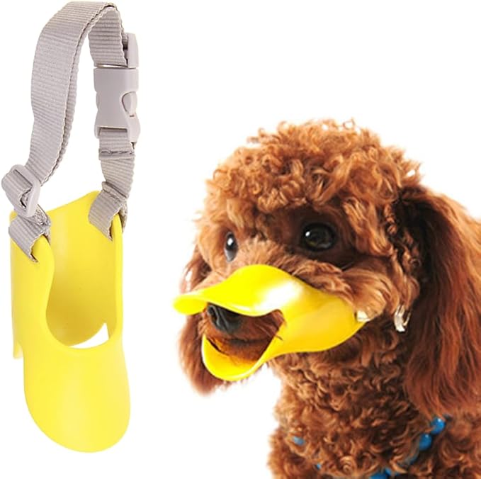 Dog Muzzle,Anti Bite Duck Mouth Shape Dog Mouth Covers,Soft Duck Silicone MouthCover with Adjustable Strap,Small Medium Dogs Muzzle Mask to Prevent Barking,Biting,Chewing(Yellow,S:9cm/3.54inch)