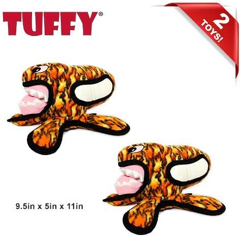 TUFFY® - World's Tuffest Soft Dog Toy - Alien - Multiple Layers. Made Durable, Strong & Tough. Interactive Play (Tug, Toss & Fetch). Machine Washable & Floats. (Fire, Large 2 Pack)