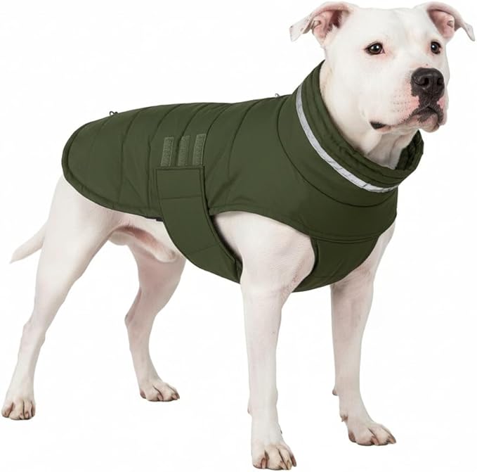 Mklhgty Waterproof Dog Coat for Medium and Large Dogs, Warm Dog Winter Jacket, Reflective Windproof Turtleneck Coats with Adjustable Hook & Loop - Green - L