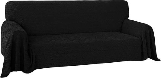 Easy-Going 80X133 inches Sofa Cover, Jacquard Velvet Oversized Couch Slipcover for 3 Cushion Couch, L Shape Sectional Covers for Dogs, Washable Sofa Blanket, Furniture Protector for Pets, Black