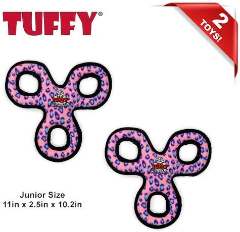 TUFFY - World's Tuffest Soft Dog Toy - Junior 3 Way Tug - Squeakers - Multiple Layers. Made Durable, Strong & Tough. Interactive Play (Tug,Toss & Fetch). Machine Washable & Floats (Pink 2 Pack)