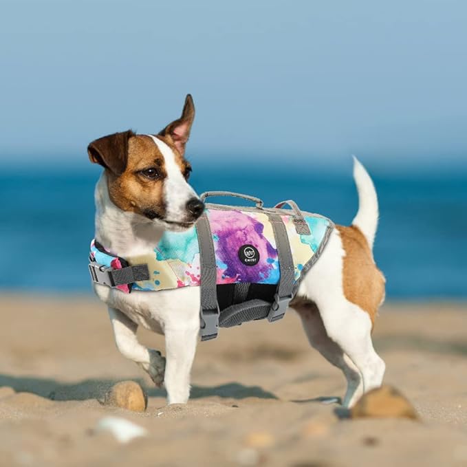 EMUST Dog Life Preserver, Pet Life Vests for Swimming, Beach Boating with High Buoyancy, Dog Flotation Vest for Small/Medium/Large Dogs, L, Multicolors