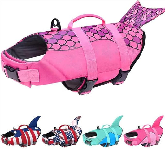 Malier Dog Life Jacket, Ripstop Dog Life Vest with High Buoyancy for Swimming Boating, High Visibility Shark Puupy Lifesaver for Small Medium Large Dogs (Pink #1, Small)