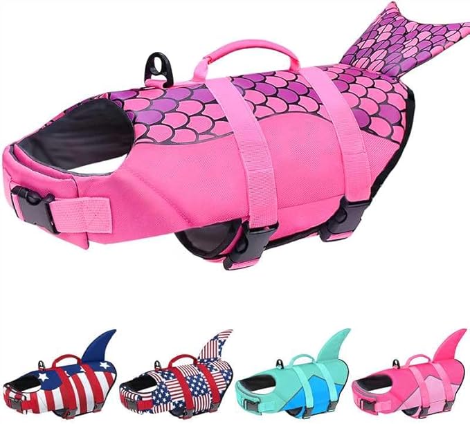 Malier Dog Life Jacket, Ripstop Dog Life Vest with High Buoyancy for Swimming Boating, High Visibility Shark Puupy Lifesaver for Small Medium Large Dogs (Pink #1, XX-Large)