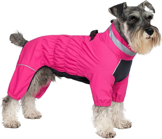 Winter Waterproof Dog Snowsuit – Full Body Outdoor Jacket with Leash Ring, Fleece Lining, Windproof Reflective 4-Leg Dog Coat for Small to Large Dogs Hot Pink L