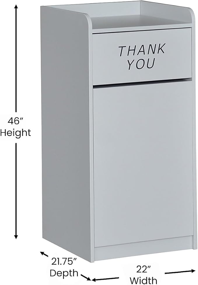 Flash Furniture Sony Laminate Wood Tray-Top Commercial Grade Trash Receptacle in Gray