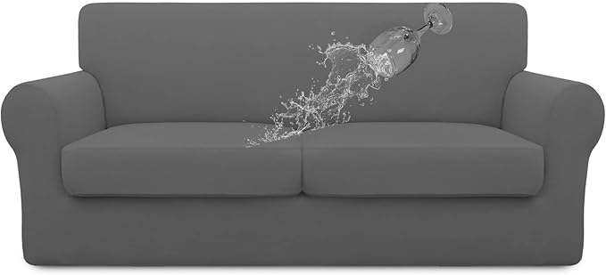 Easy-Going 100% Dual Waterproof 3 Pieces Oversized Loveseat Cover Stretch Soft Couch Cover for Dogs, Sofa Slipcover for 2 Separate Cushion Couch Leakproof Furniture Protector for Kids, Pets Gray