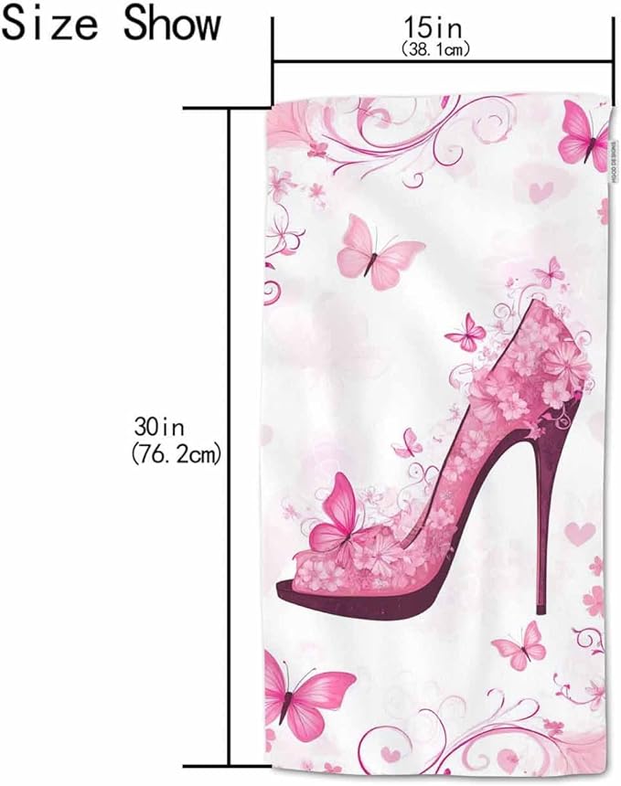 HGOD DESIGNS Pink Flower Hand Towels,Butterflies Sexy High Heel Pink Flower 100% Cotton Soft Bath for Bathroom Kitchen Hotel Spa 15"X30"