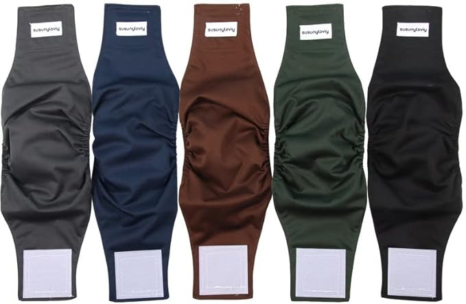 Washable Belly Band for Male Dogs,Pack of 5 Reusable Super Absorbent Medium Dog Diapers Male Doggie Belly Wrap,L