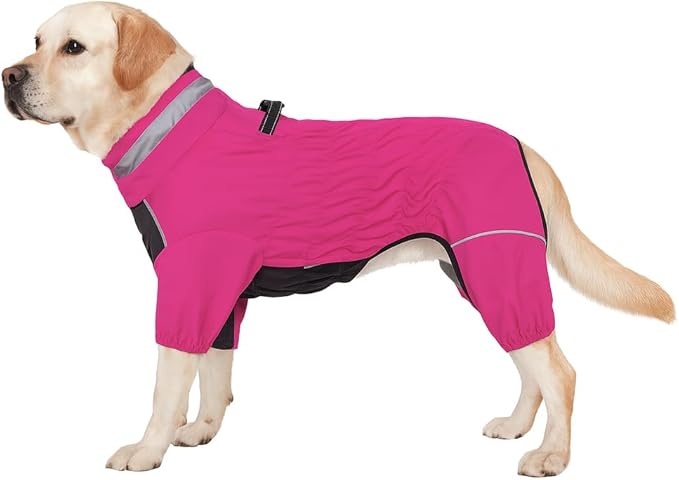 Winter Waterproof Dog Snowsuit – Full Body Outdoor Jacket with Leash Ring, Fleece Lining, Windproof Reflective 4-Leg Dog Coat for Small to Large Dogs Hot Pink 4XL